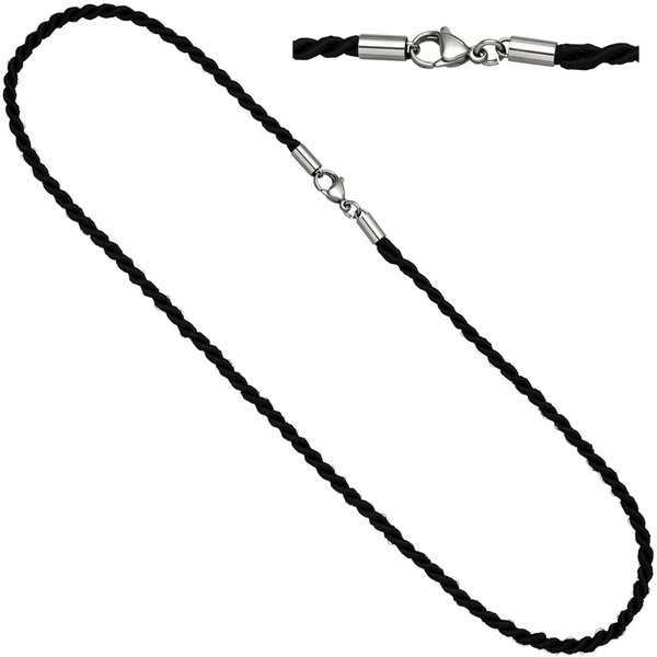 JOBO Halskette Kette Nylonkordel schwarz 45 cm Karabiner aus Edelstahl