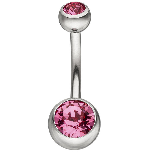 JOBO Bauchnabel Piercing Edelstahl mit Kristallsteinen rosa Doppelkristall