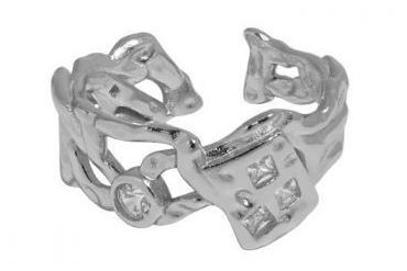 Moderner hohler unregelmäßiger Ring 925 Silber mit CZ, verstellbar