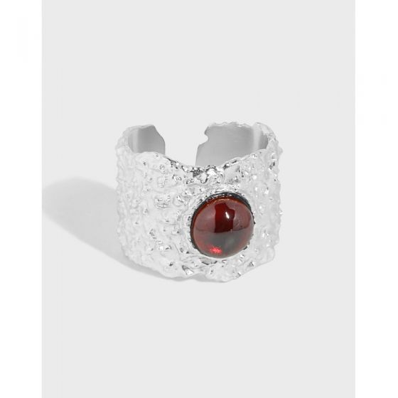 Breiter Ring - Created Ruby, 925 Silber, verstellbar