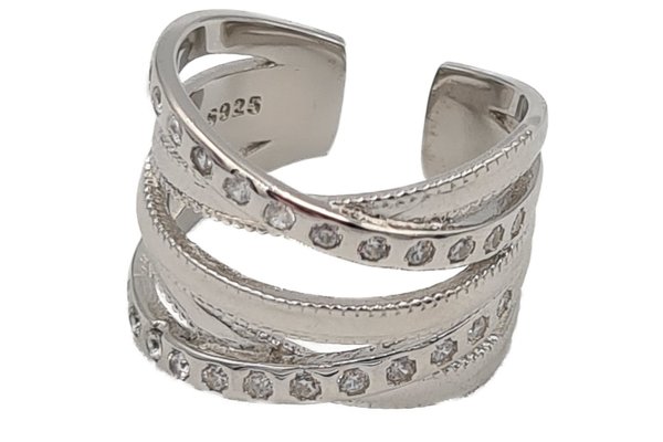 Breiter Ring - weiße CZ MultiLayer, 925 Silber, verstellbar