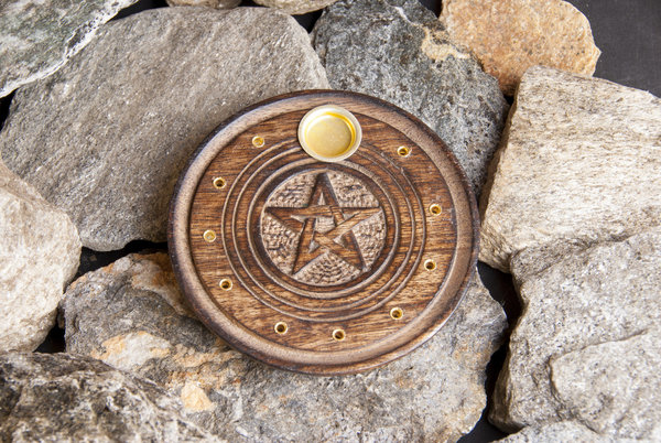 Stäbchen- und Kegelhalter Pentagramm aus Holz, Ø 10 cm